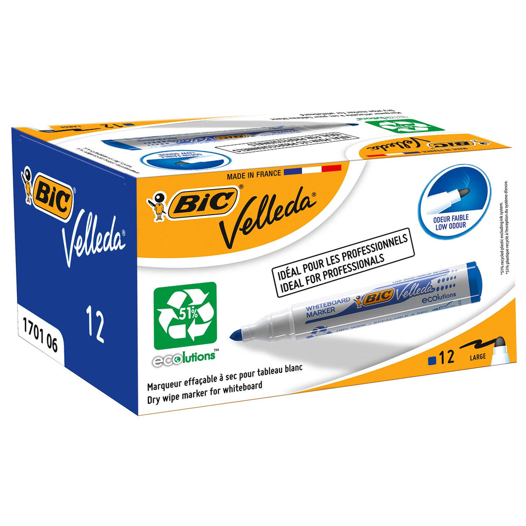 Marcador para Quadro Branco Bic Velleda 1701 - Caixa com 12 Unidades (Várias Cores)