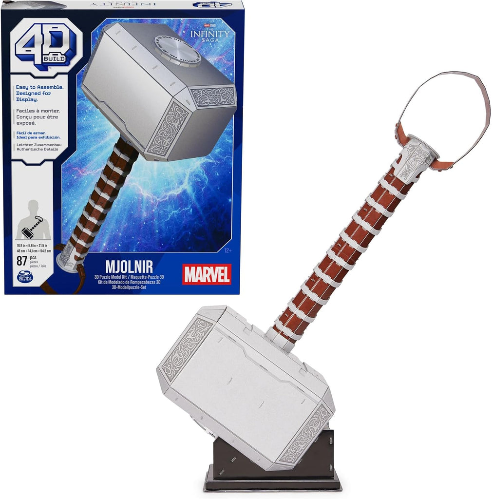 Puzzle 3D Martelo de Thor Mjolnir - Marvel Avengers | 4D Build - Réplica Detalhada | 48x14x55 cm