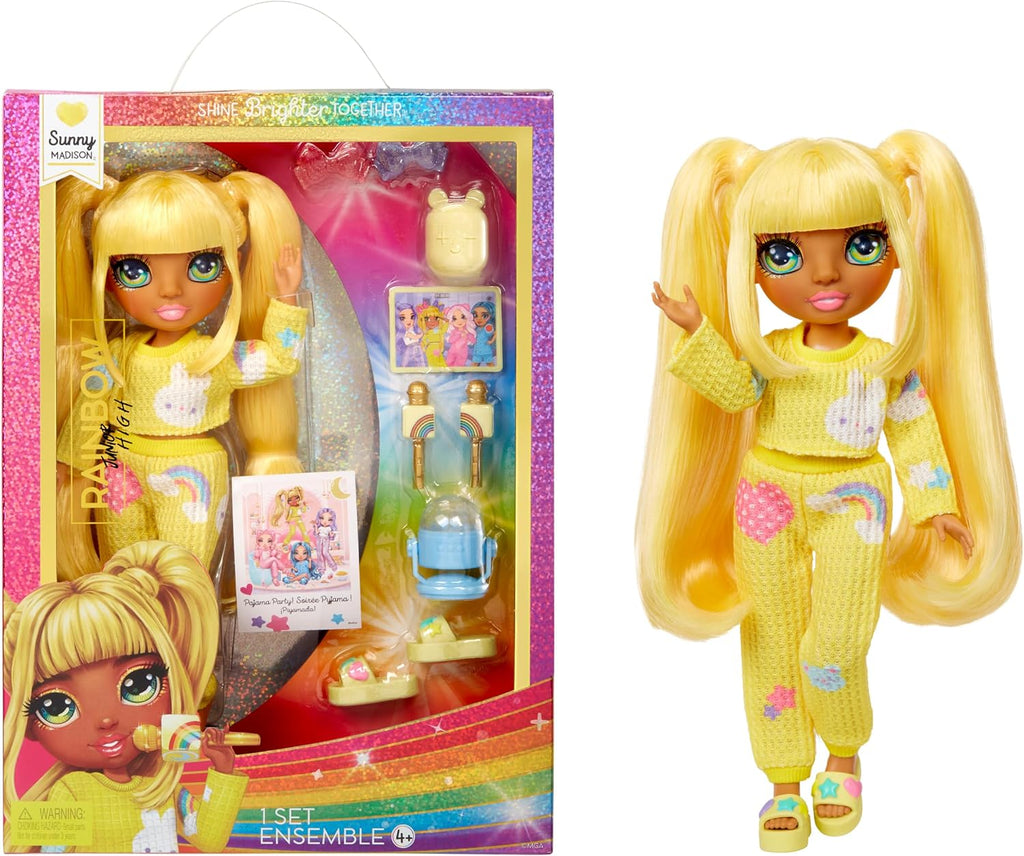 Rainbow High Junior High PJ Party Sunny – Boneca Articulada de 22 cm