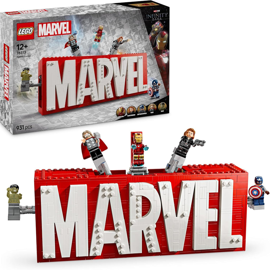 LEGO Marvel 76313: Logótipo MARVEL e Minifiguras dos Vingadores