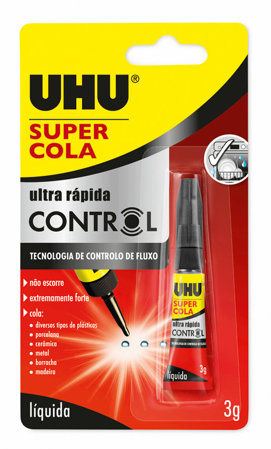 Cola Instantânea UHU Super Cola Control 3g - Fixação Precisa e Rápida ANIMATEK