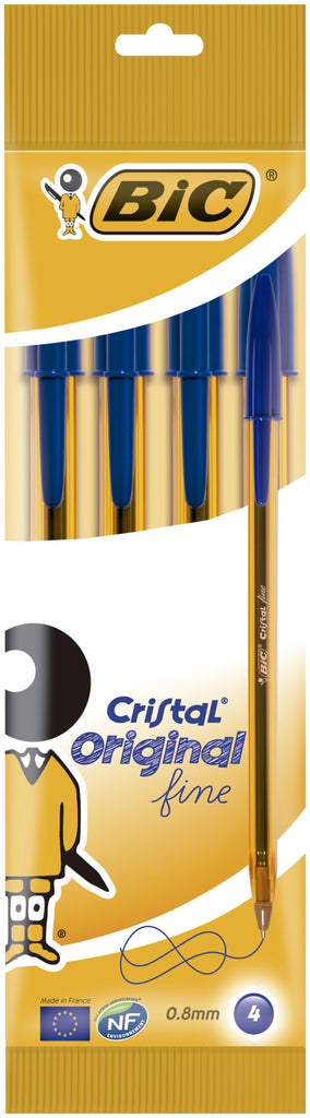 Esferográfica BIC Cristal Fine Azul Blister c/4 ANIMATEK