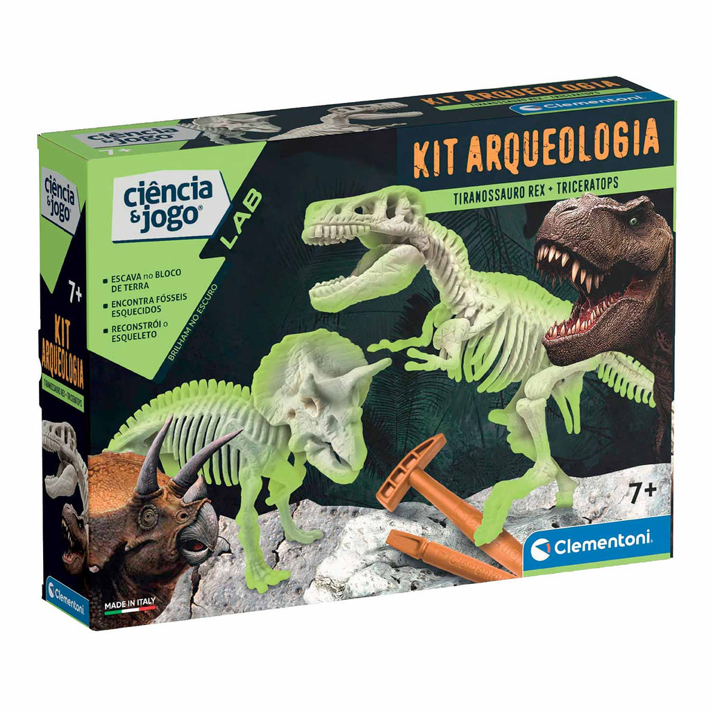 Kit Arqueologia Tiranossauro Rex + Triceratops Clementoni Ciência & Jogo 67329 ANIMATEK