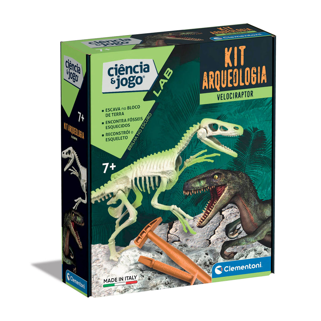 Kit Arqueologia Velociraptor Clementoni Ciência & Jogo 67737 - Desenterre e Explore ANIMATEK