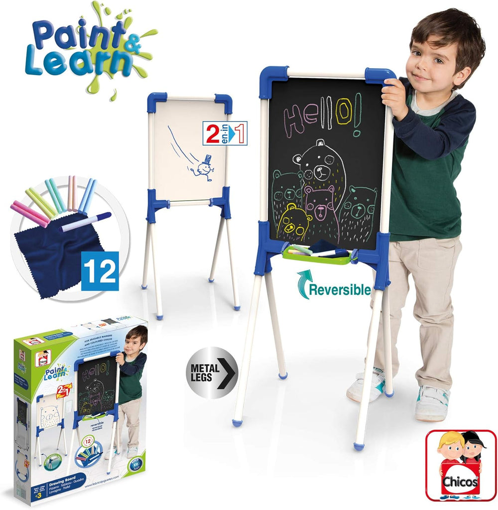 Quadro Duplo Magnético e Ardósia Paint & Learn Chicos 53029 - 2 em 1 com Acessórios ANIMATEK