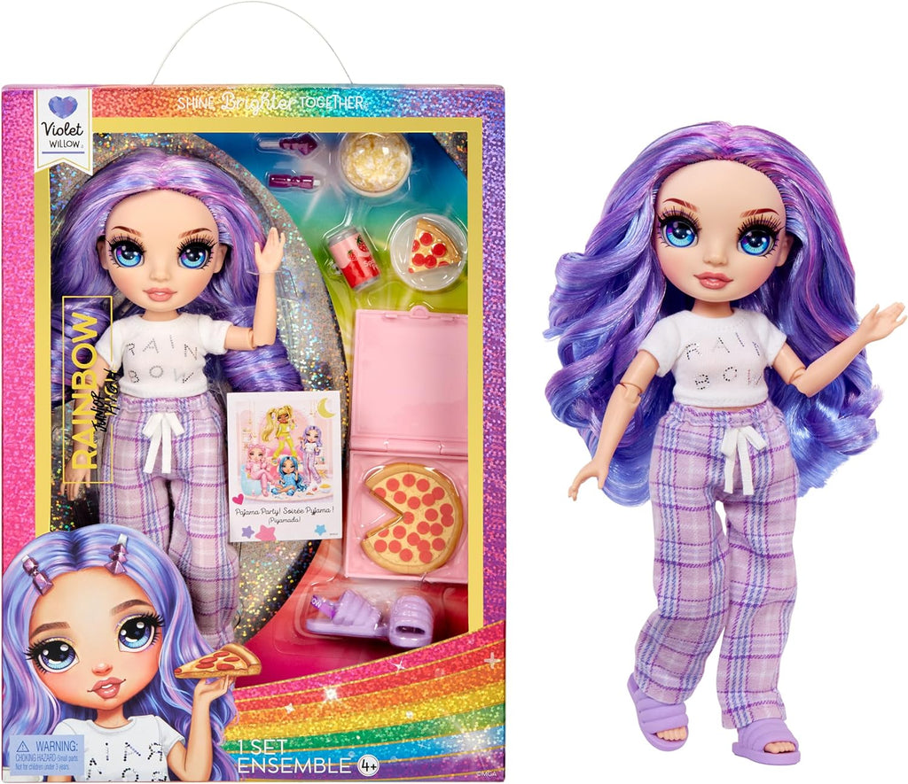 Rainbow High Junior High PJ Party Violet – Boneca Articulada de 22 cm ANIMATEK